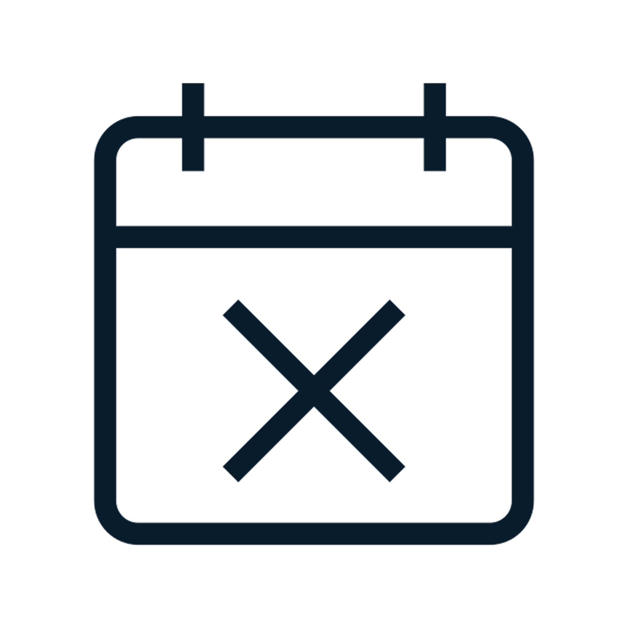 Icone de uma agenda com um x em azul escuro