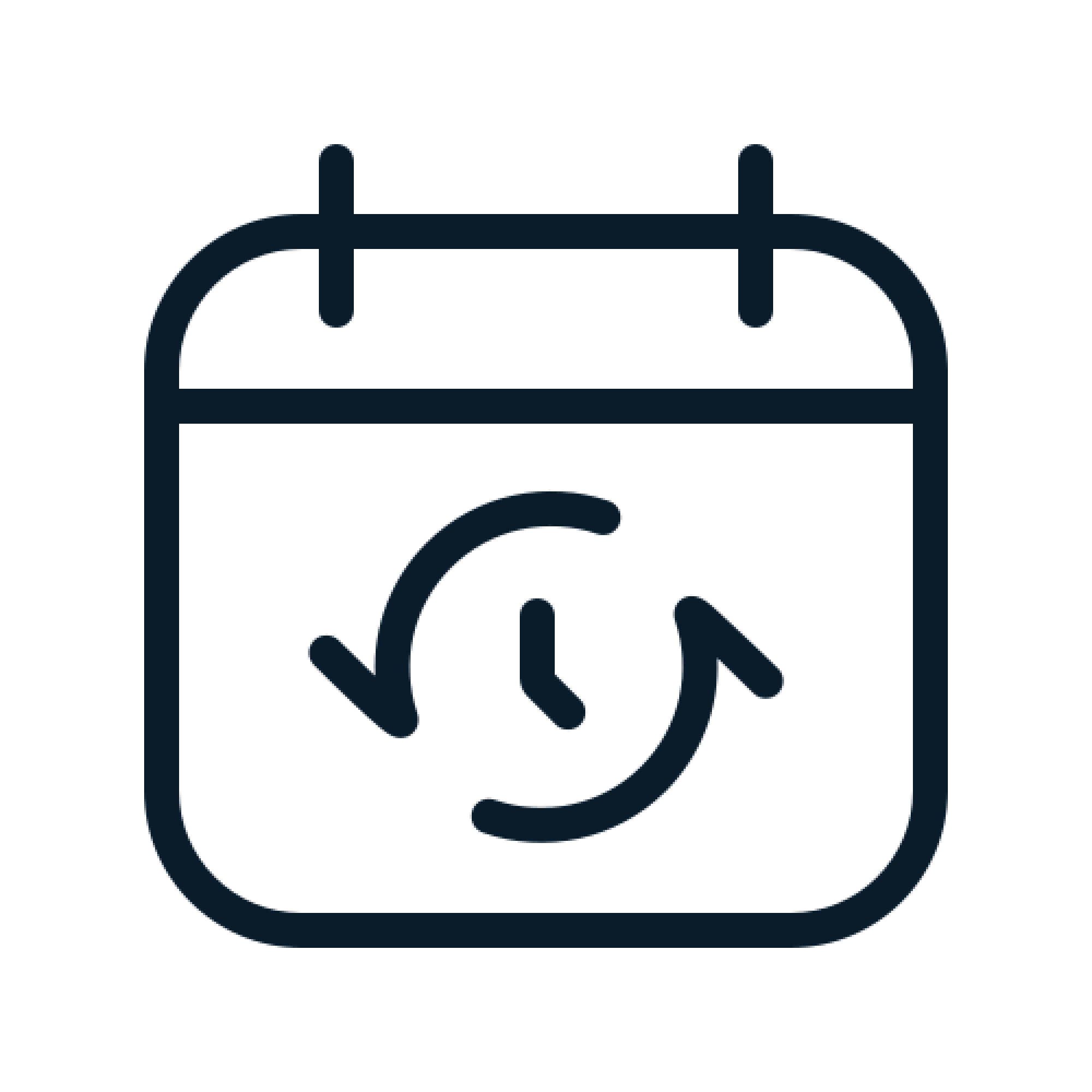 Icone de uma agenda com seta de retorno em azul escuro